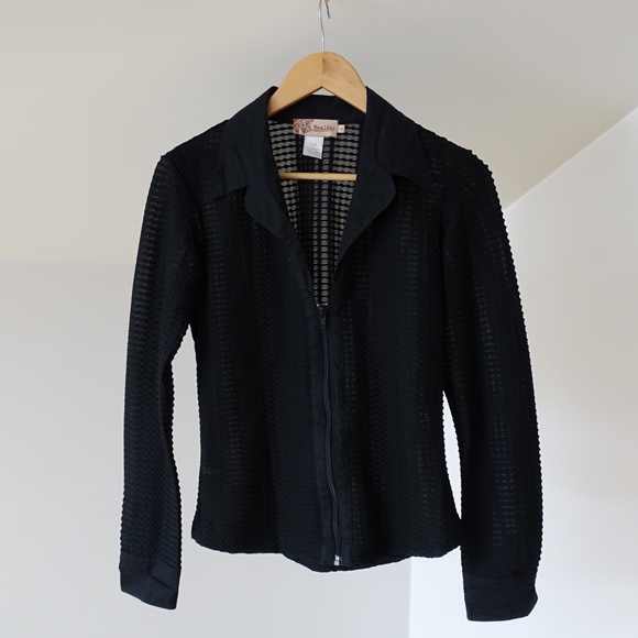 Textured 00s Black Zip Up Size Small - Picture 3 of 4